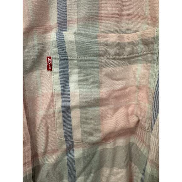 Levi's Woman's Size Small Super soft Pink Gray Flannel Oversized Long - Picture 4 of 5